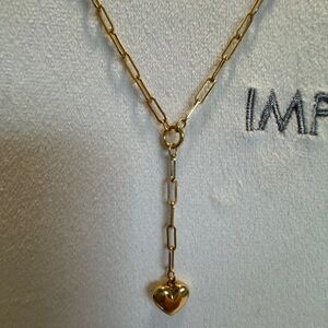 Paperclip Gold Chain with Puffed Heart 10k Gold Pendant Necklace